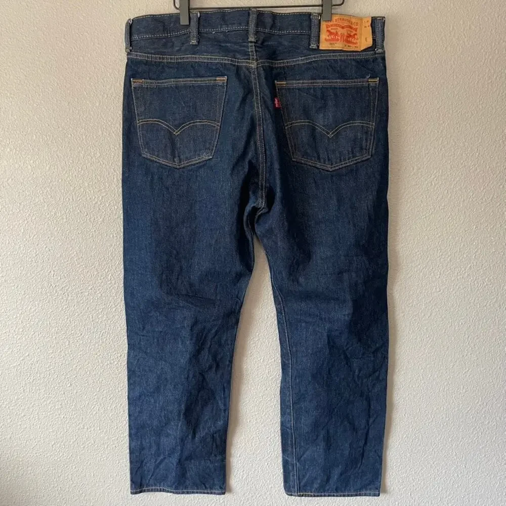 Levis 501 Dark Wash Button Fly Mens Rigid Denim Jeans Straight Leg W40 L32